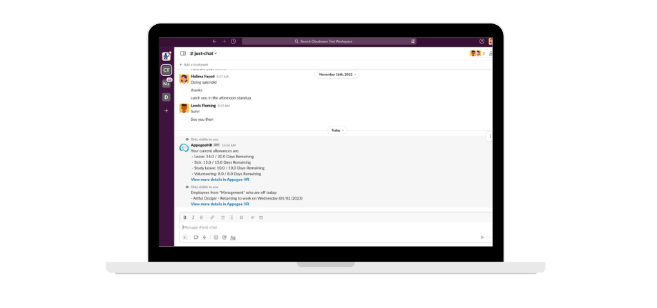 Slack screenshots for web page